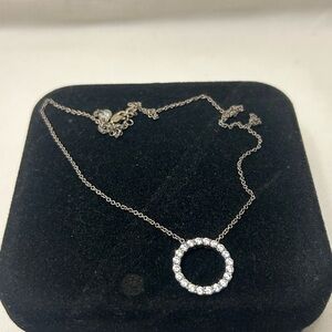 Delicate Silver Rhinestone Necklace Circle Pendant